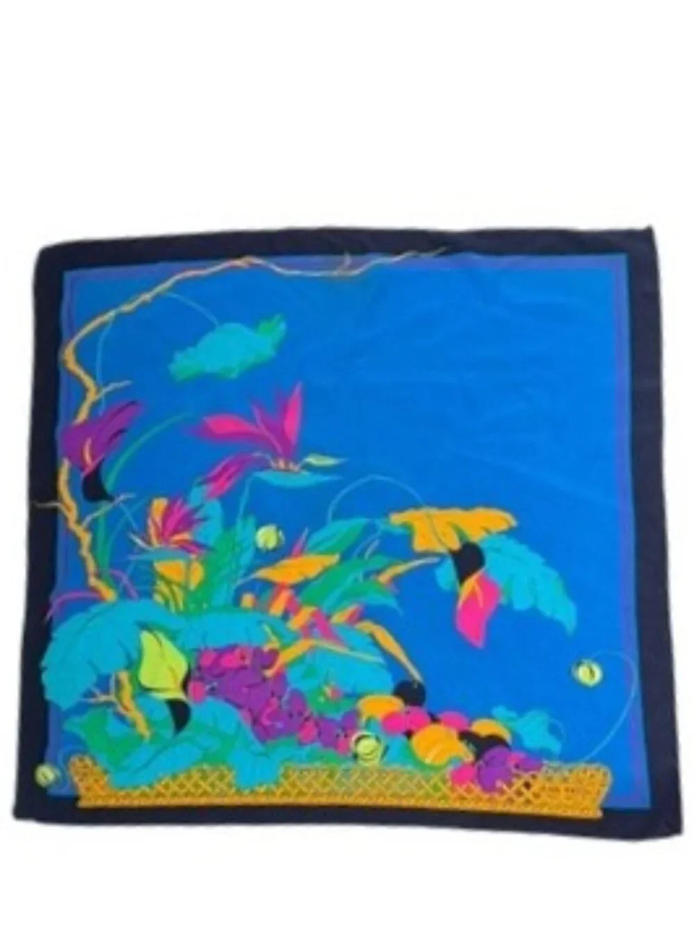 Vintage Jean Patou Tropical Print Silk Scarf